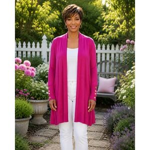 Charter Club Womens XXL Pink Open Front Cardigan Gold Button Longline Sweater